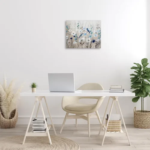 Vista 3 de Stupell Industries Lienzo decorativo para pared con diseño de pájaros y prado, diseño floral de Nan, 20 x 16 pulgadas