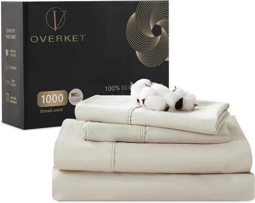 Vista 18 de Sábanas de algodón egipcio tamaño matrimonial de 1000 hilos, tejido satinado, suave, transpirable, bolsillo profundo de 16 pulgadas, 4 piezas
