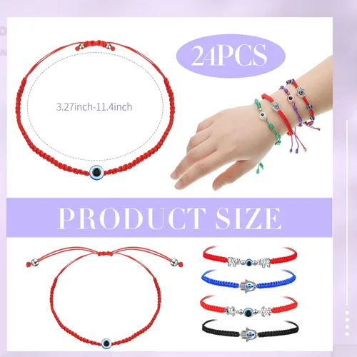 Vista 2 de Fumete 24 pulseras hechas a mano contra el mal de ojo para mujer, pulseras mexicanas ajustables de la suerte, pulsera de hilo de mano, pulseras
