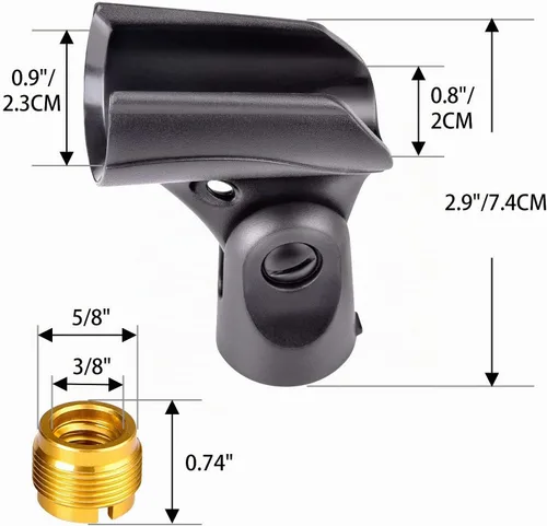 Vista 2 de Soporte universal de clip para micrófono con adaptadores de tuerca de 5/8" a 3/8", negro, paquete de 5