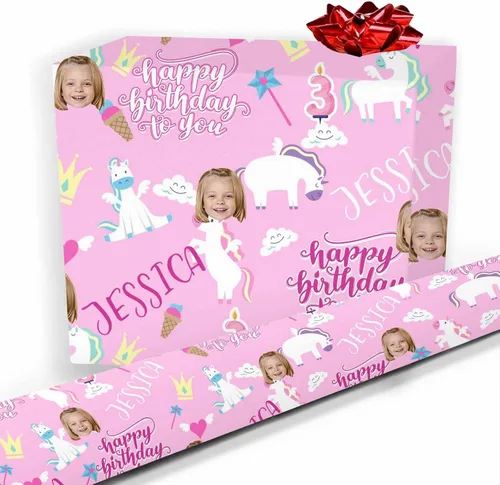 Vista 34 de Papel de regalo personalizado, divertido papel de regalo para cara, foto, nombre, Día del Padre, rollo de regalo para papá, hombres, mujeres, niños