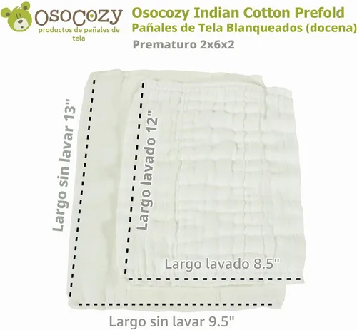 Vista 3 de OsoCozy Pañales de tela preplegados (1 doz), suaves, absorbentes, duraderos, 100% algodón