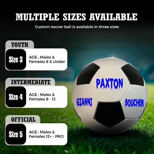 Vista 4 de Balón de fútbol personalizado con nombre o texto, tamaños 3, 4 o 5, regalos de fútbol personalizados de estilo clásico para hijo, hija, niño o niña