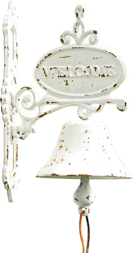 Vista 8 de Sungmor Campana de cena de hierro fundido, campana de puerta exterior de granja, campana colgante de pared, antiguo color encantador pájaros Forma B