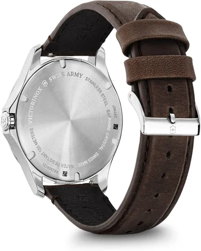 Vista 4 de Victorinox Reloj Alliance con esfera plateada de dos tonos y correa de cuero marrón, Marrón