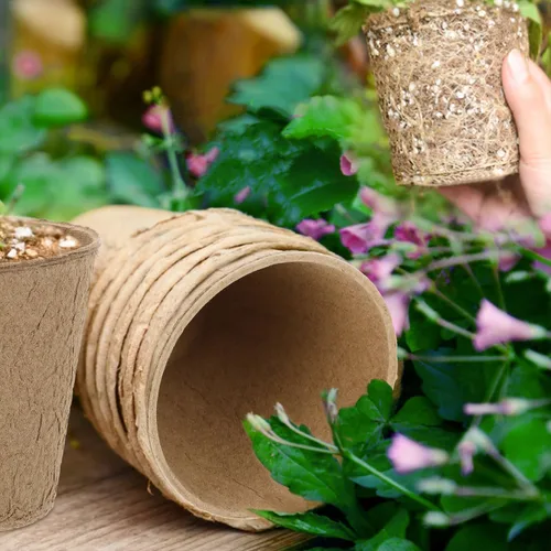 Vista 6 de Paquete de 100 macetas de turba de 4 pulgadas, macetas biodegradables con agujeros de drenaje para jardinería interior/exterior, macetas ecológicas