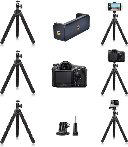 Vista 5 de Ruittos - Mini trípode para teléfono, flexible, de alta calidad, compatible con iPhone Samsung Go Pro, cámara digital pequeña, color negro