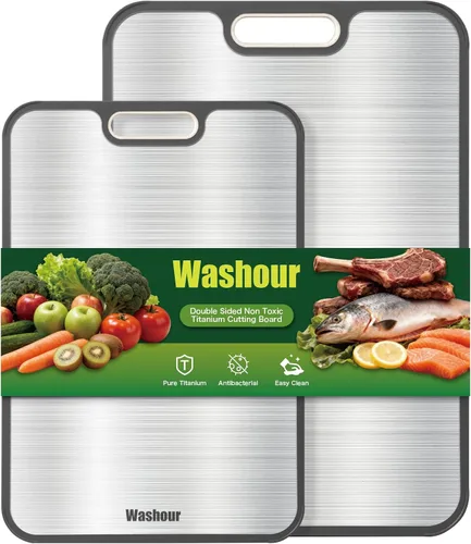 Vista 4 de Double Sided Titanium Cutting Board, Food Grade Titanium PP Chopping Board with Grinding Zone & Juice Groove, Non Slip Cutting Mat for Kitchen Dorm