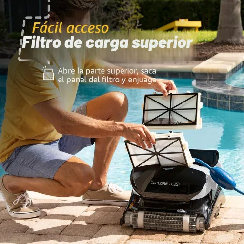 Vista 4 de Dolphin (Modelo 2025) Explorer E25 Robot limpiador de piscinas con Wi-Fi, ideal para piscinas de hasta 15,24 m - Cepillo de limpieza de línea