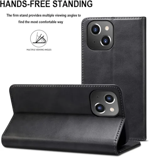 Vista 3 de SINIANL Funda compatible con iPhone 13, funda tipo cartera para iPhone 13 con soporte para tarjetas, funda plegable de cuero con función atril