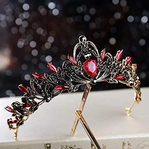 Vista 6 de hair jewelry crown tiaras for women Baroque Retro Black Bridal Crystal Tiaras Crowns Princess Pageant Prom Rhinestone Veil Tiara Wedding Hair