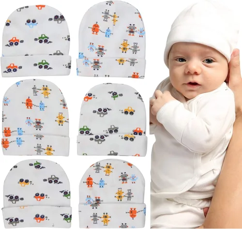 Vista 13 de ToBeInStyle Paquete de 3, 5 o 6 gorros cómodos de algodón de doble capa para bebés recién nacidos