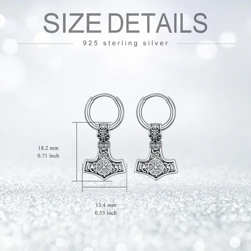 Vista 5 de Aretes vikingos para hombre, plata de ley, aretes colgantes vikingosgóticos, joyería vikinga, regalo para mujeres y hombres