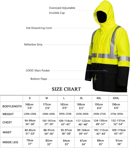 Vista 5 de HAOKAISEN Traje de lluvia para hombre, resistente al agua, alta visibilidad, reflectante, chaqueta de lluvia con pantalones de babero