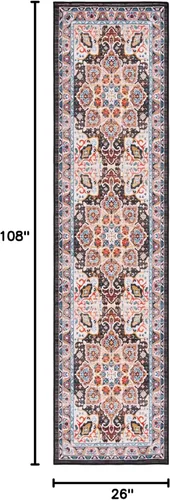 Vista 2 de SAFAVIEH Riviera Collection - Alfombra lavable de 2 pies 2 pulgadas x 9 pies, beige y carbón, antideslizante y fácil de limpiar, ideal para sala
