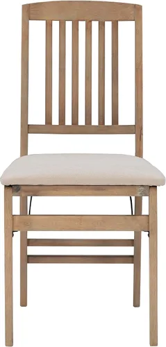 Vista 13 de Linon Keira - Juego de 2 sillas plegables de madera rústica natural con asiento tapizado beige y respaldo de misión