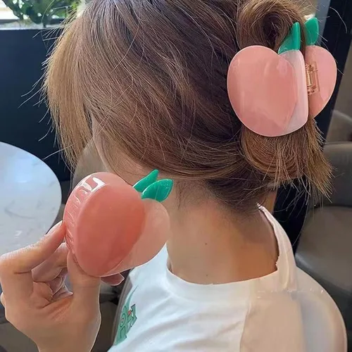 Vista 7 de Pinzas de garra de manzana, pinzas de pelo de melocotón jugoso, pinzas de pelo de frutas, pinzas de pelo de acetato para mujeres, pinzas pequeñas