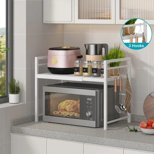 Vista 7 de DOLALIKE Estante para horno de microondas, soporte expandible para microondas, organizador de encimera de cocina, almacenamiento de utensilios