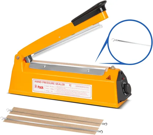 Vista 8 de Sellador térmico por impulso con cortador, máquina de sellado y corte de bolsas de alta resistencia, 2 reemplazos adicionales (naranja, 8 pulgadas)