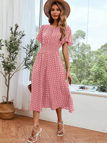 Vista 6 de Verdusa Vestido midi acampanado de manga corta con estampado de lunares para mujer