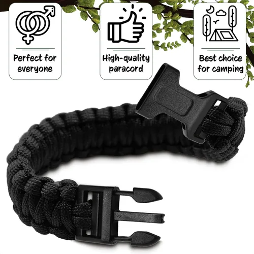 Vista 3 de SanWay - pulsera de supervivencia con silbato multifunción, con Paracord., Multicolor, Bhchpcd-blk