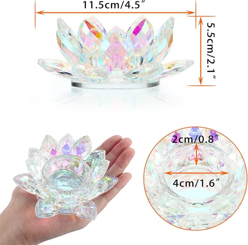 Vista 3 de OwnMy Portavelas de Luz de Té con Flor de Loto de Cristal, Portavelas Votivo de Pétalos de Loto, Lámpara de Velas, Soporte de Velas de Té de Flor