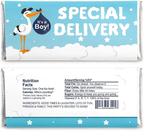 Vista 2 de Big Dot of Happiness Boy Special Delivery - Envoltura de barra de caramelo azul It's A Boy Stork Baby Shower Favores - Juego de 24