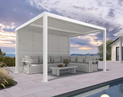 Vista 35 de PURPLE LEAF - Pérgola al aire libre con listones 10 x 12 pies de aluminio blanco con toldo rígido moderno y ajustable para patio, jardín
