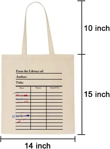 Vista 8 de Universal Zone Bolsa para tarjetas de biblioteca. Tarjetero con sellos de vencimiento de día. Bolsa para libros, Beige