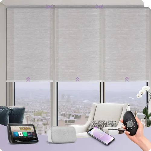 Vista 32 de Graywind Persianas enrollables inteligentes acopladas compatibles con Alexa Google, tamaño personalizado extra grande, persianas motorizadas
