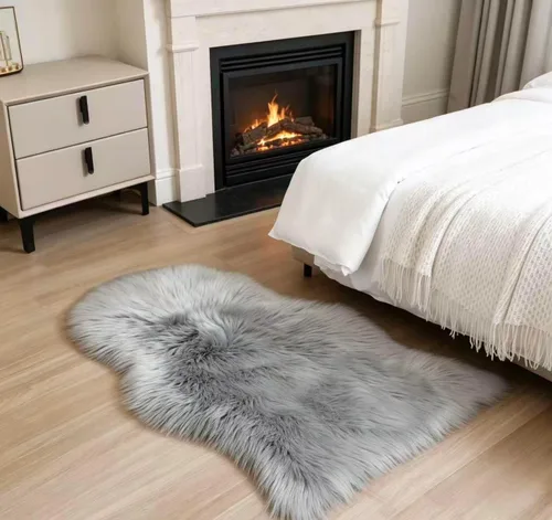 Vista 13 de Alfombra de piel sintética de 2 x 6 pies, color beige, lavable a máquina, súper suave, esponjosa, alfombra de piel de oveja mullida para dormitorio