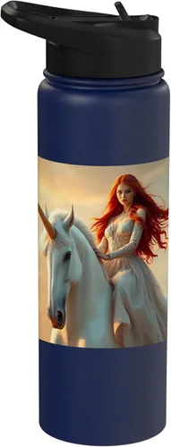Vista 13 de Magical Unicorn & Enchanting Rider Graphic Collection Stainless Steel Insulated Water Bottle Black