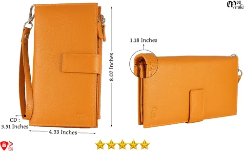 Vista 5 de Mou Meraki - Cartera organizadora de piel auténtica con bloqueo de Rfid para mujer