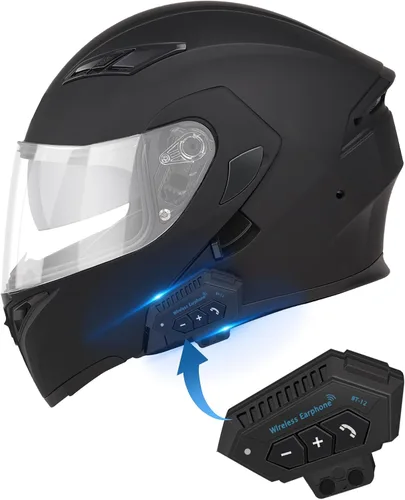 Vista 2 de Casco de Motocicleta Bluetooth, Casco de Motocicleta Modular con Bluetooth, Aprobado por DOT Doble Visera Cara Completa Abatible Cascos