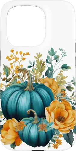 Vista 14 de iPhone 16 Teal Autumn Pumpkin Floral Fall Harvest Foliage Case