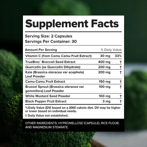 Vista 6 de Complemento Sulfora Sulforafane Suplemento con mirosinasa (30 porciones) 52mg Glucoraphanin from Broccoli Seeds, Kale & Quercetin - Antioxidant