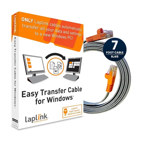Vista 10 de LAPLINK Cable de transferencia fácil para Windows, incluye software PCmover Express y cable USB 2.0 de PC a PC, licencia de un solo uso, transfiere