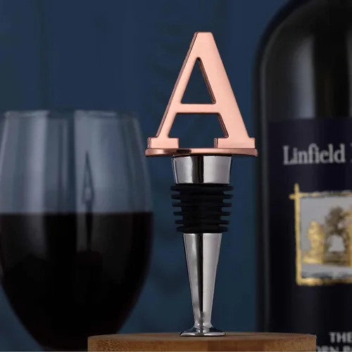 Vista 4 de Tapones de vino, tapones reutilizables para botellas de vino, chapado en oro rosa, tapón de vino con letra, regalo perfecto para vino, amplio uso