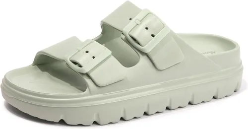 Vista 28 de FUNKYMONKEY - Sandalias bajas cómodas para mujer, hechas de etilvinilacetato, ajustables con hebilla doble