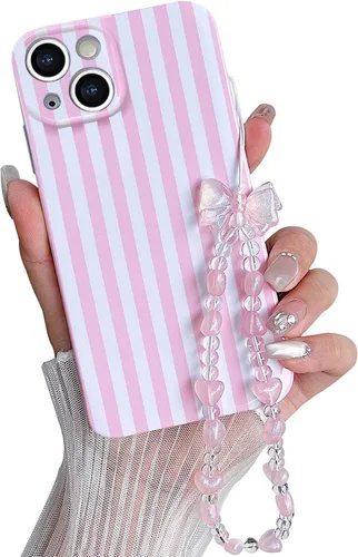 Vista 11 de Bonita funda a rayas para iPhone 6 Plus iPhone 6s Plus con cadena de cuentas, estética suave y delgada, funda protectora de poliuretano