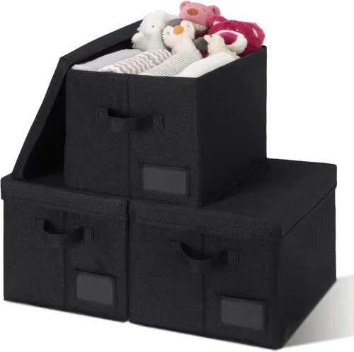 Vista 26 de GRANNY SAYS Cajas de tela con tapas, contenedores de almacenamiento con asas, contenedores de estante para organizar, cajas de almacenamiento extra