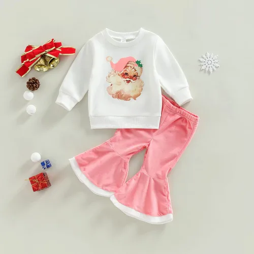 Vista 3 de Gueuusu Conjunto de ropa de manga larga para bebé niña con texto en inglés "My 1st Christmas", sudadera de manga larga con pantalones acanalados