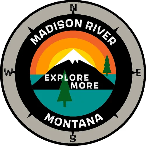 Vista 5 de Madison River, Montana - Explore More - Calcomanía para ventana de coche y camión de 3.5 pulgadas Azul neón