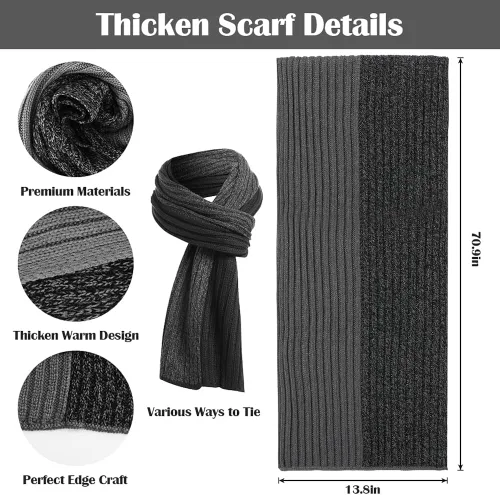Vista 4 de Guantes para hombre para clima frío invierno cálido de felpa gris oscuro gorro de punto grueso para Navidad Año Nuevo regalo de cumpleaños