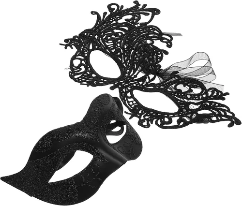 Vista 6 de 2 piezas de máscara de media cara para cosplay, actuaciones, accesorio de disfraz de fiesta (negro)