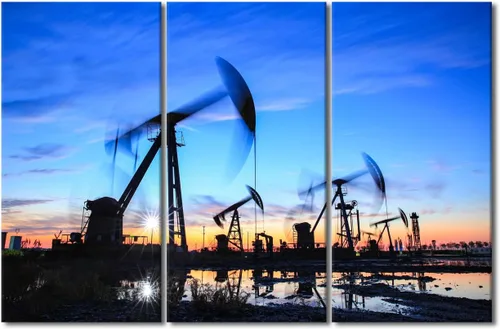 Vista 12 de TUMOVO Bombas de aceite en la puesta de sol para dormitorio, industria de petróleo y gas, pinturas de pared de 3 piezas de arte de pared de petróleo