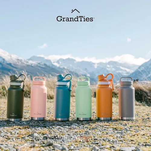 Vista 5 de GrandTies Botellas de agua deportivas de acero inoxidable con 2 tapas – Boca ancha aislada al vacío reutilizable a prueba de fugas sin BPA, Cantín
