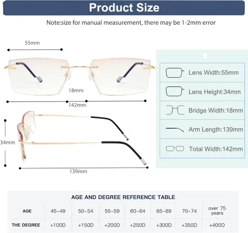 Vista 5 de K.LAVER Lentes de lectura bifocales para hombres y mujeres, sin marco, con bloqueo de luz azul, lentes de corte de diamante, lentes de titanio