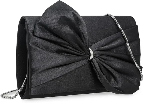 Vista 2 de CHARMING TAILOR Bolso formal de satén con lazo para mujer, bolso de embrague elegante para bodas, bailes, fiestas