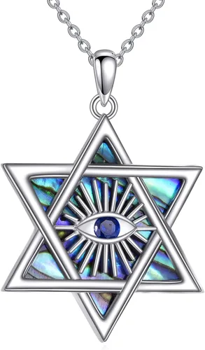 Vista 20 de YFN Collar de estrella de David de plata de ley, concha de abulón, árbol de la vida, joyería judía, regalos para mujeres y hombres